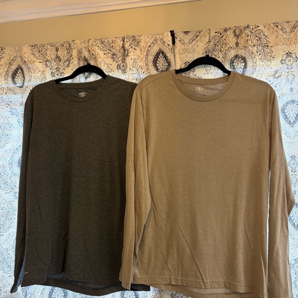 Athletic Works Gray And‎ Tan Long Sleeve Tees Size Medium (Lot Of 2)